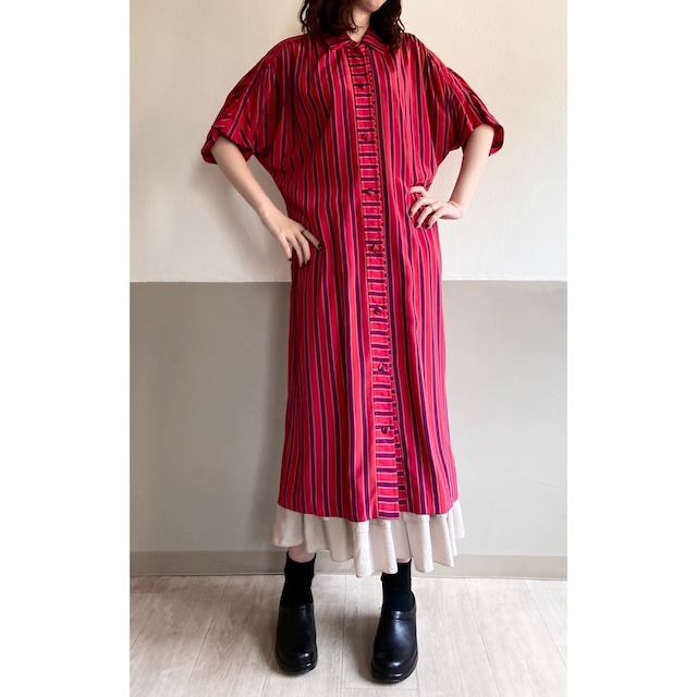 1980s Jonathan Martin  Red Stripe Shirt Dress