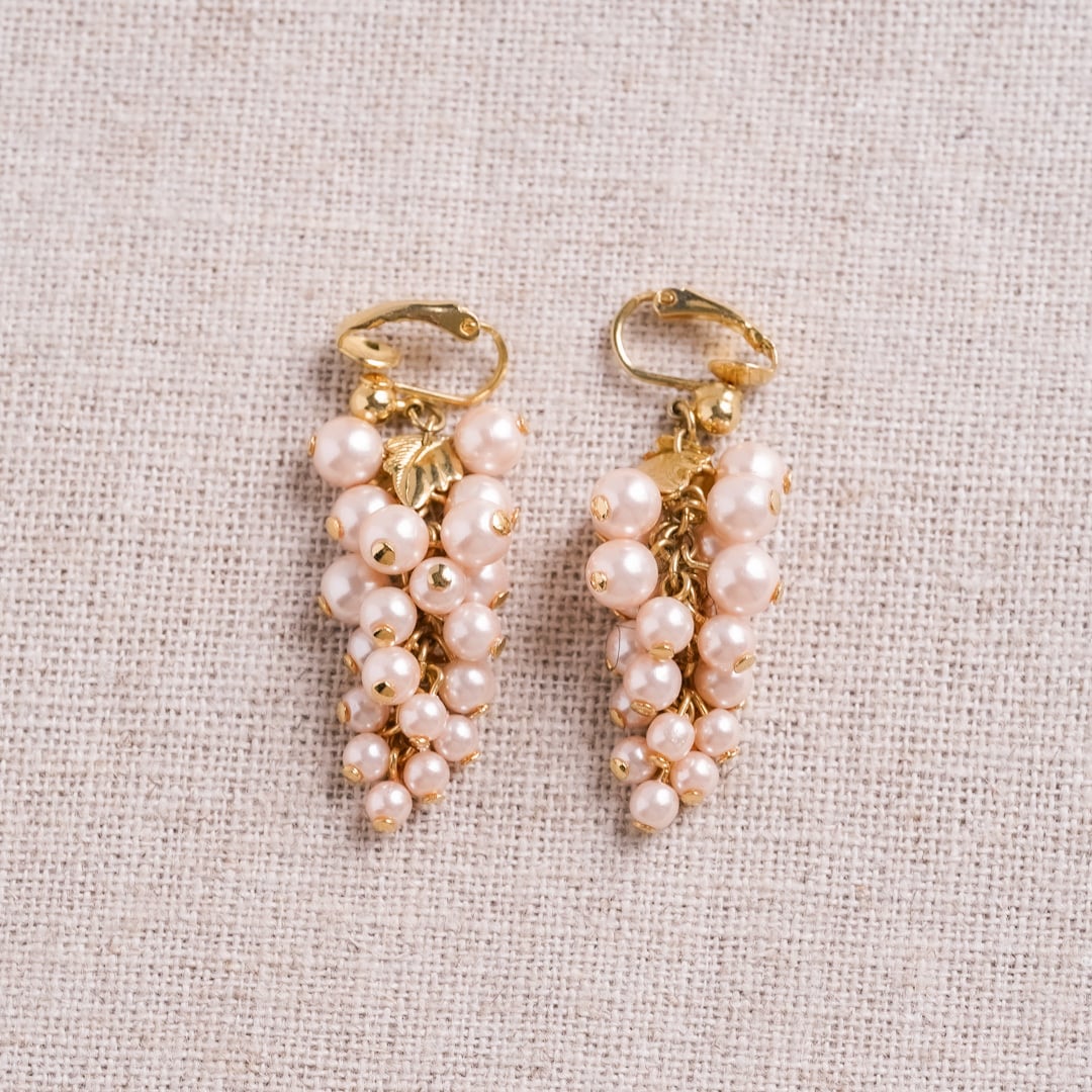 Valentine's Day Marche: Grape motif pink costume pearl earrings