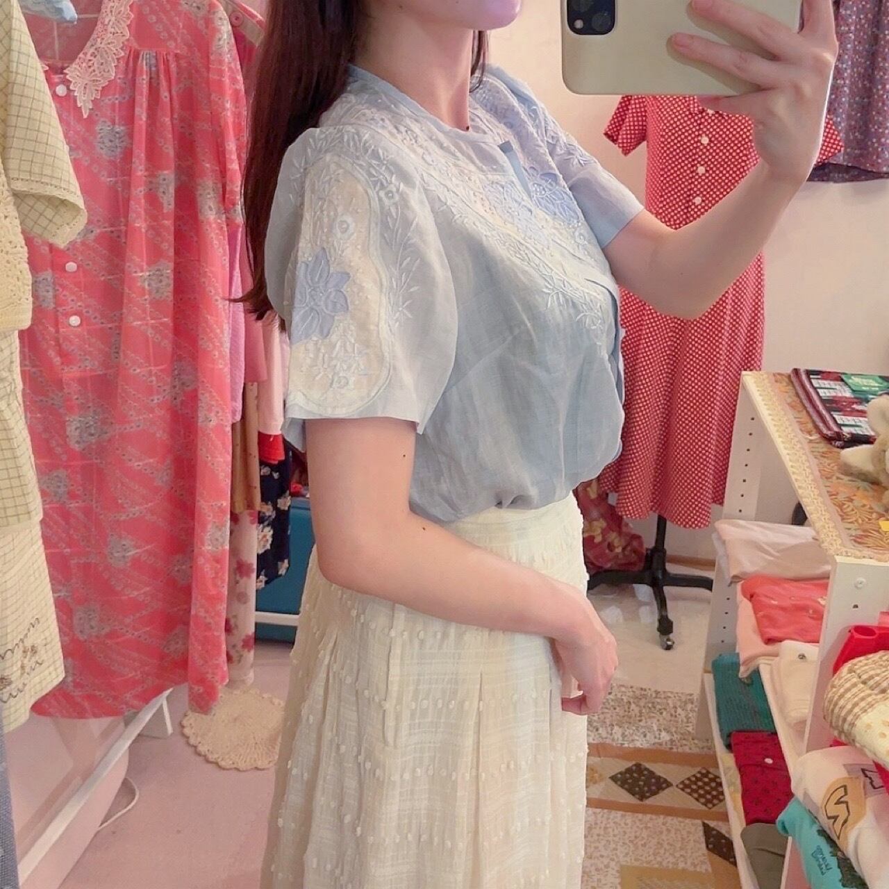 light blue embroidery blouse