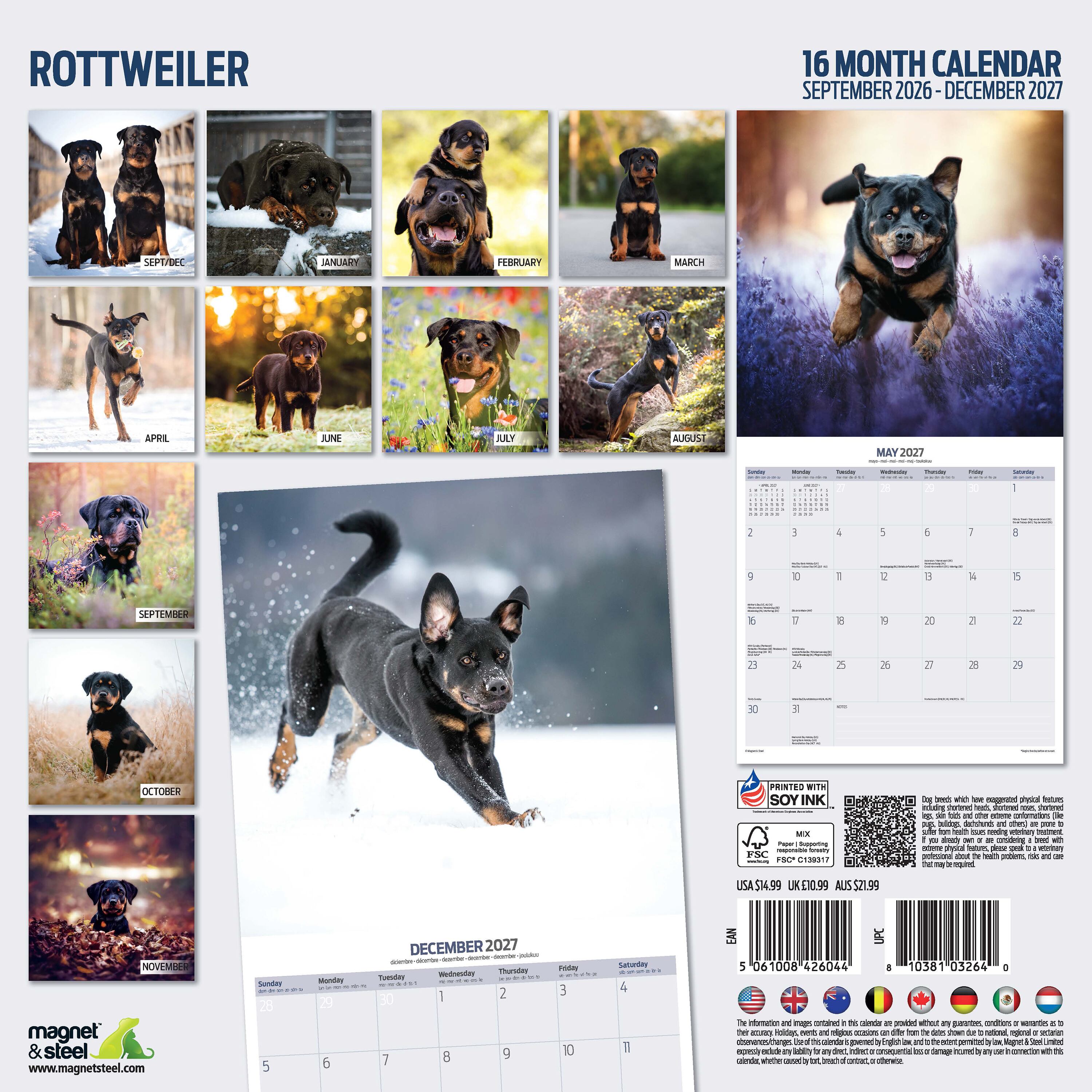 【2027年版】英国製犬種カレンダー【ロットワイラー】Traditional 2027年版