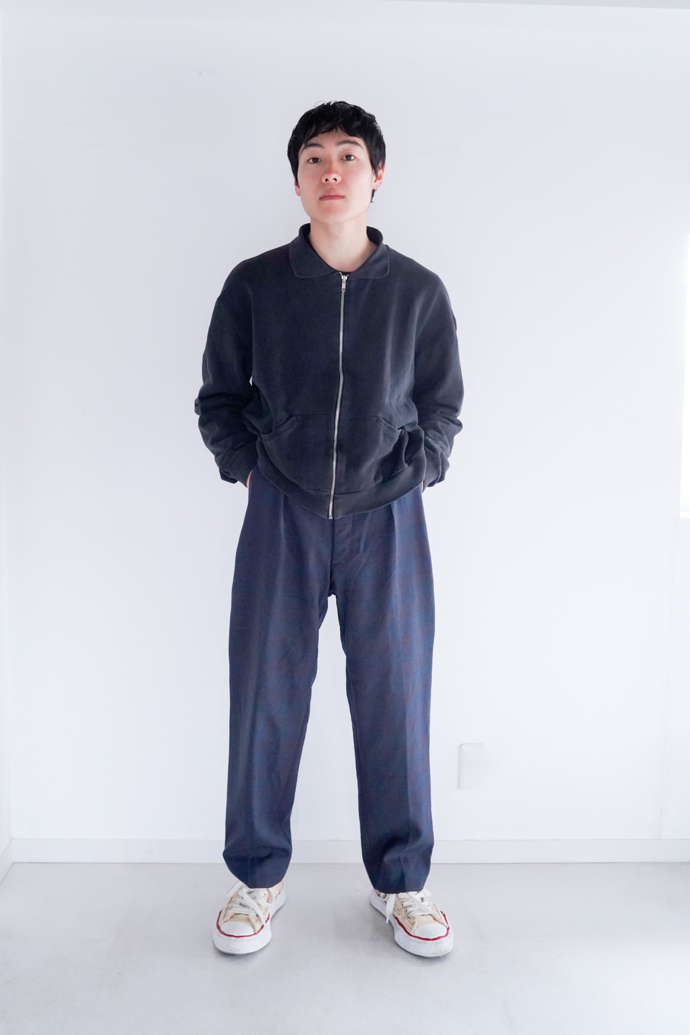 【1960-70s】"Europe Vintage"Shadow Check wool Dress Trousers / 5-419