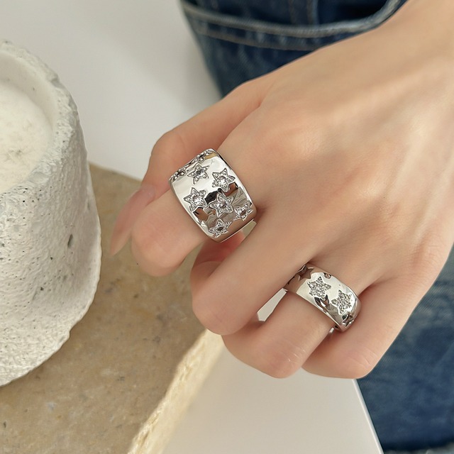 Metallic star wide ring 2 types　V2065
