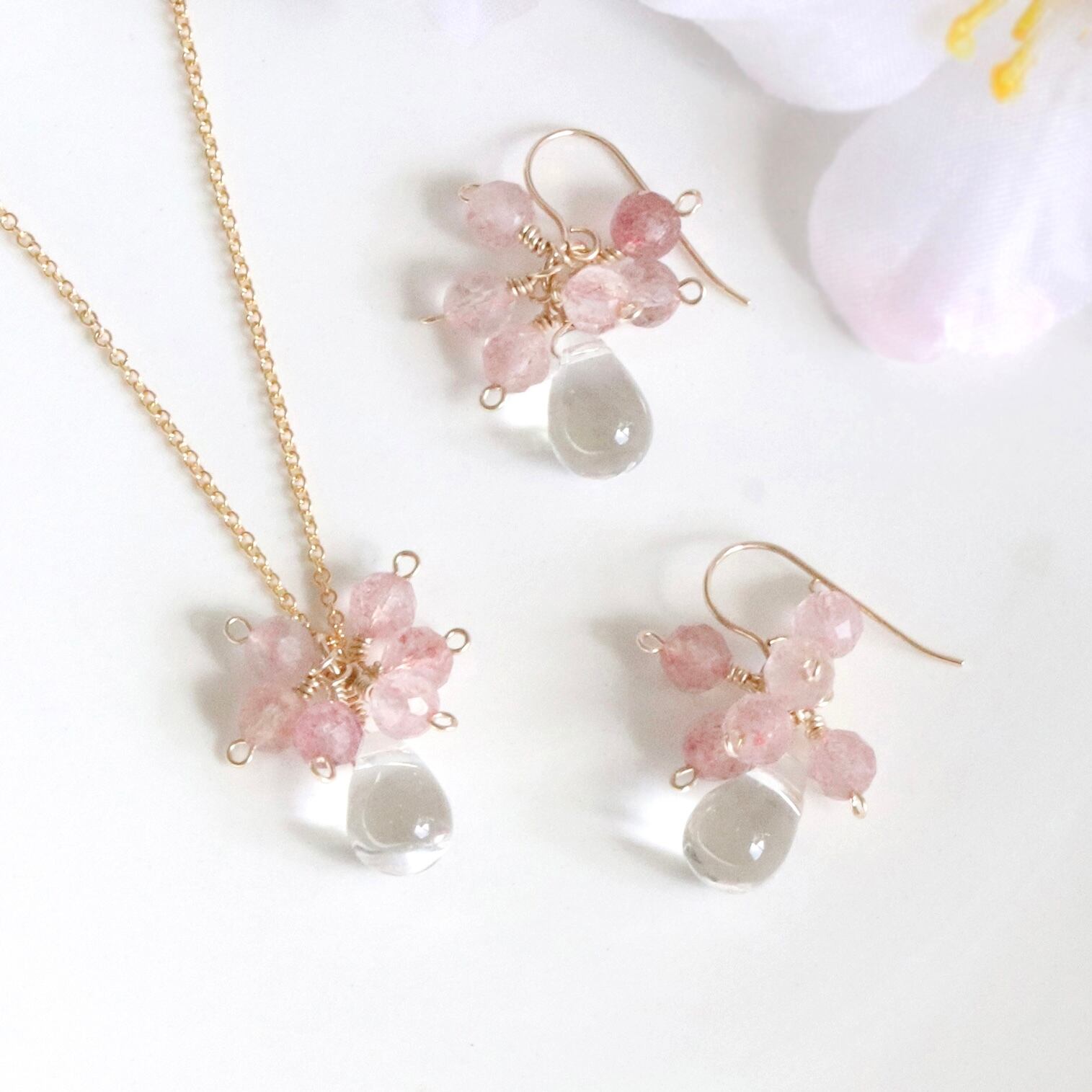 青りんごの天然石 ピアス＆ネックレスセット｜14Kgf アレルギー対応