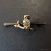 英国アンティークジュエリー 15ct・9ctゴールド フクロウ バーブローチ(鑑別書付)