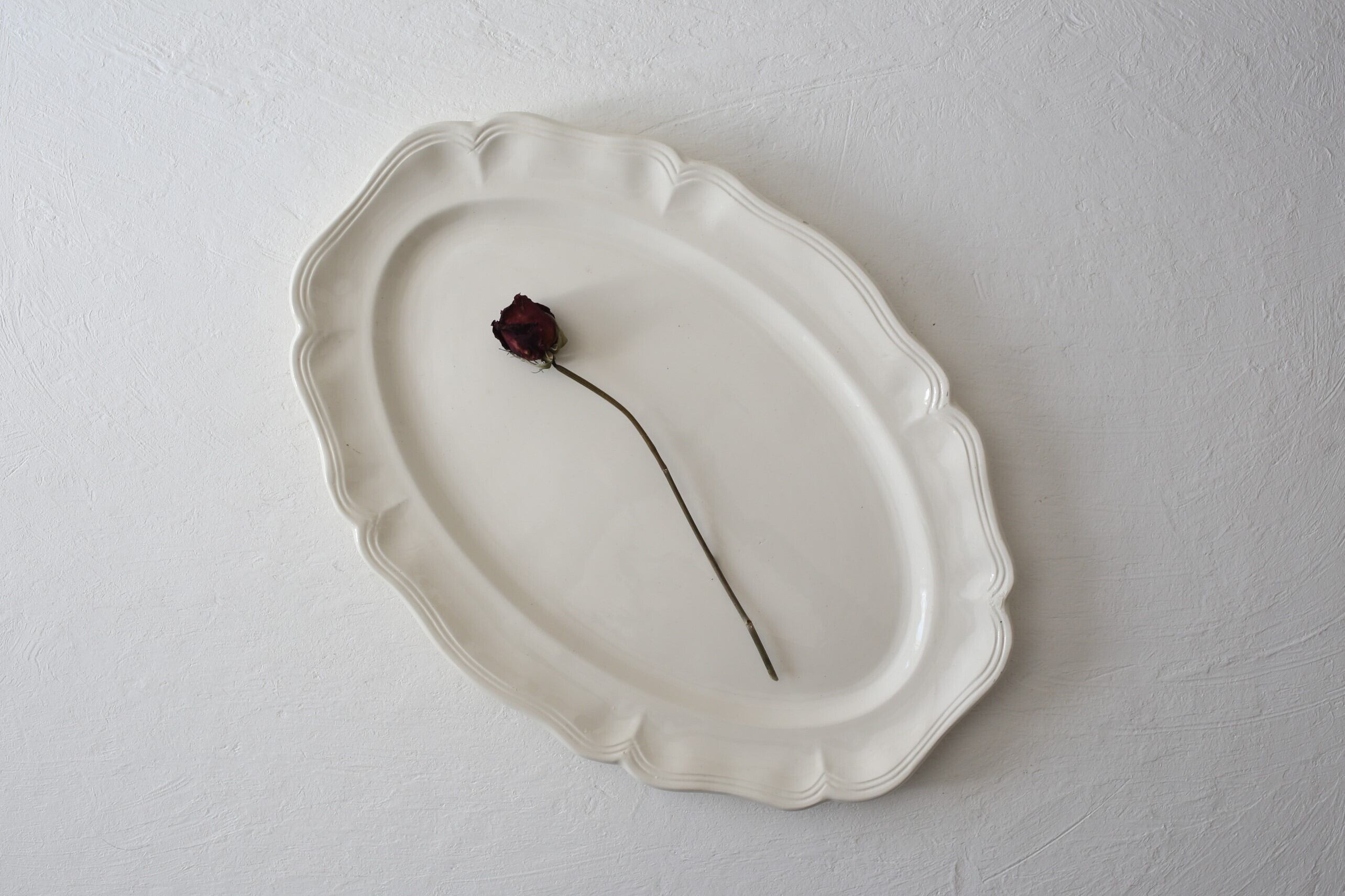 フランス アンティーク ヴィンテージ Sarreguemines サルグミンヌ 花リム オーバル大皿44cm N-04048