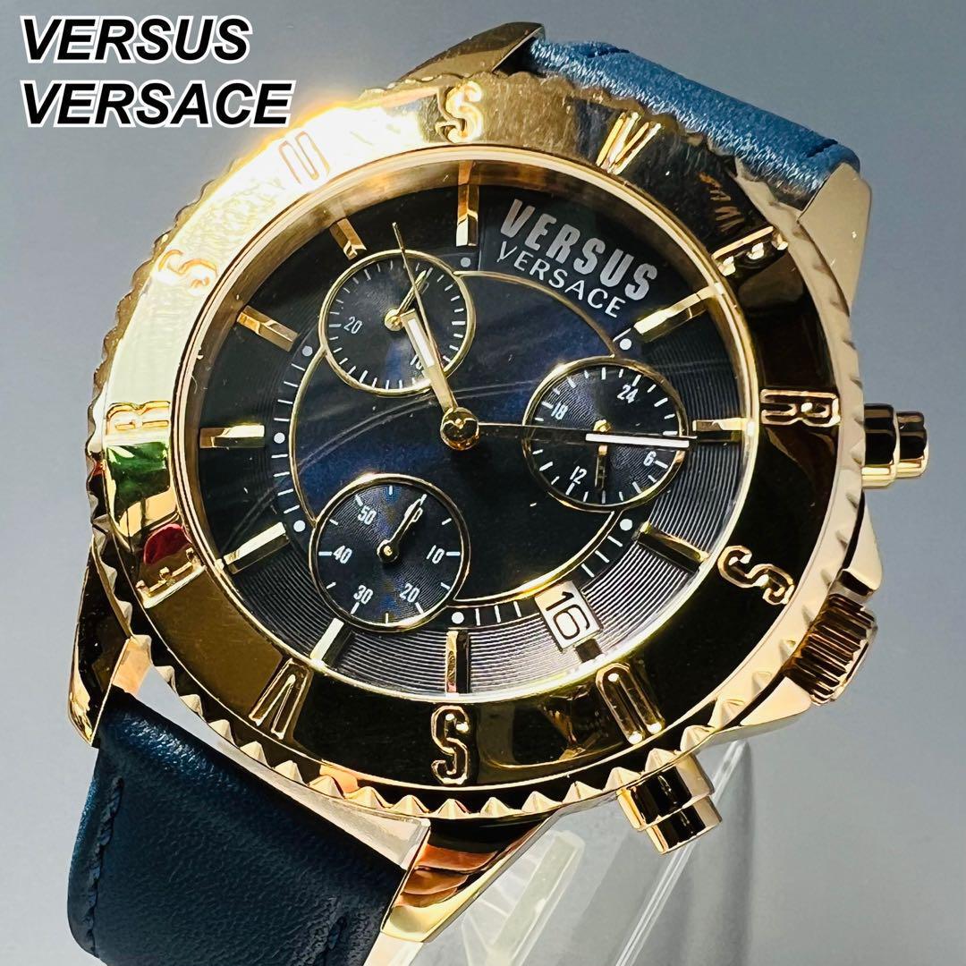 ヴェルサス ヴェルサーチ 腕時計 新品 メンズ ゴールド  レザーバンド 電池式