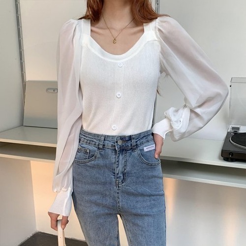 ニットシャツ レディース トップス 長袖 袖あり フロントボタン ワンサイズ ホワイト アプリコット ブラック 通勤 通学 学生 社会人 OL デート スリム 着痩せ 夏 サマー