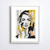 Ture｜女性肖像をくすみカラーで描くアブストラクトアートポスター｜大人の空間を彩るモダンインテリア額縁付き国内生産A2ポスター