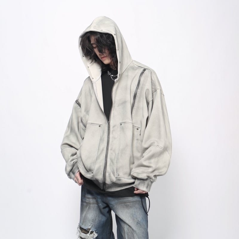 MZSTUDIOジップアップ付きスプレーヴィンテージスウェット