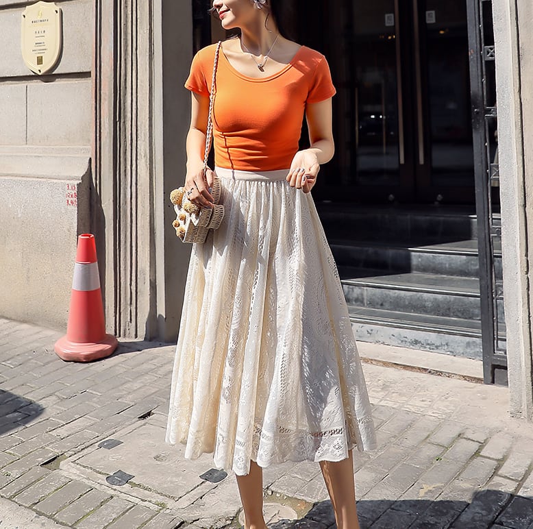 花柄レーススカート ミモレ丈 レトロ Cocotte プチプラ韓国ファッションのお店 ココット 女の子の可愛いは作れる