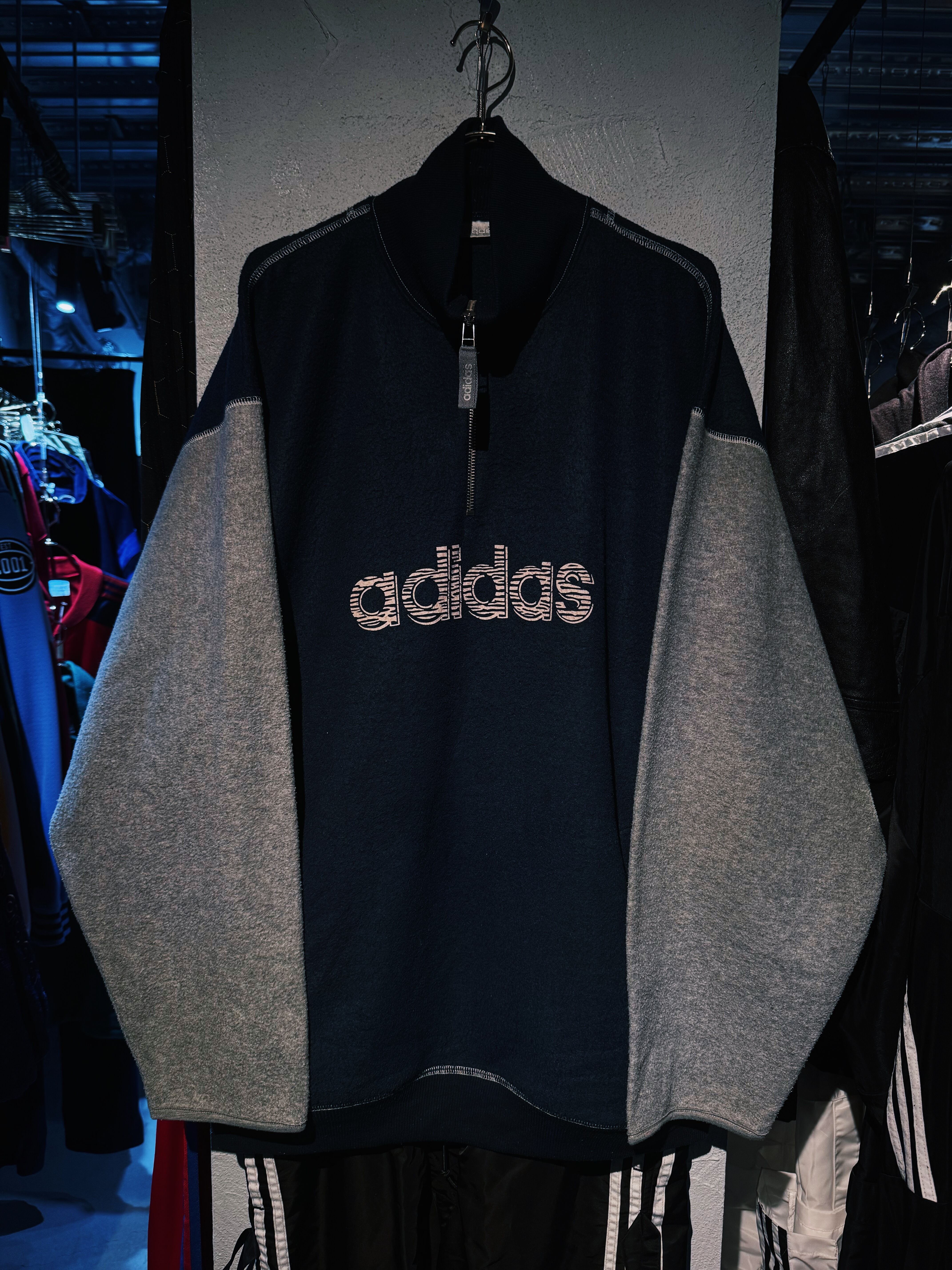 【D4C】80's"ADIDAS" switching color adidas logo half zip design fleece track jacket