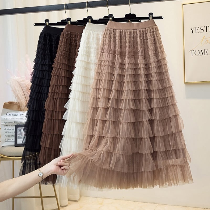 ウエストゴムティアードAラインスカート Me0898