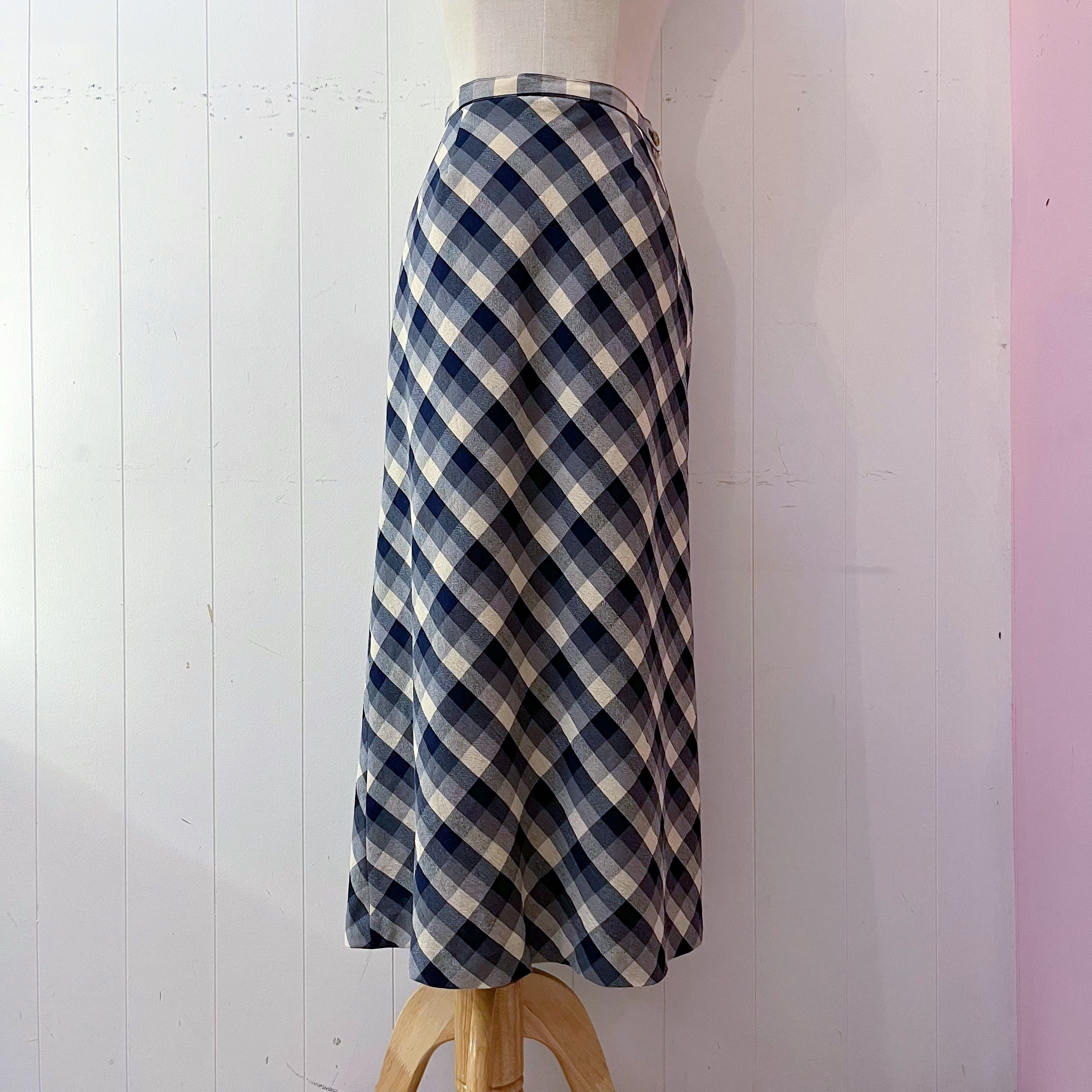 blue ivory check long skirt