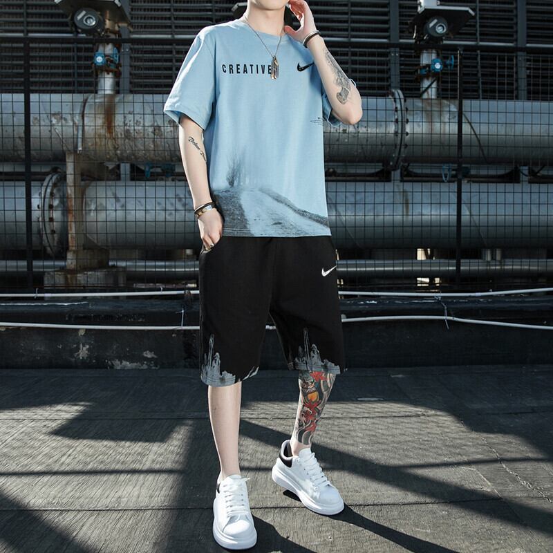 セットアップ 18色 Tシャツ 短パン ユニセックス 韓国 cr4477 韓国メンズファッション】Tシャツ×ショートパンツ コットン