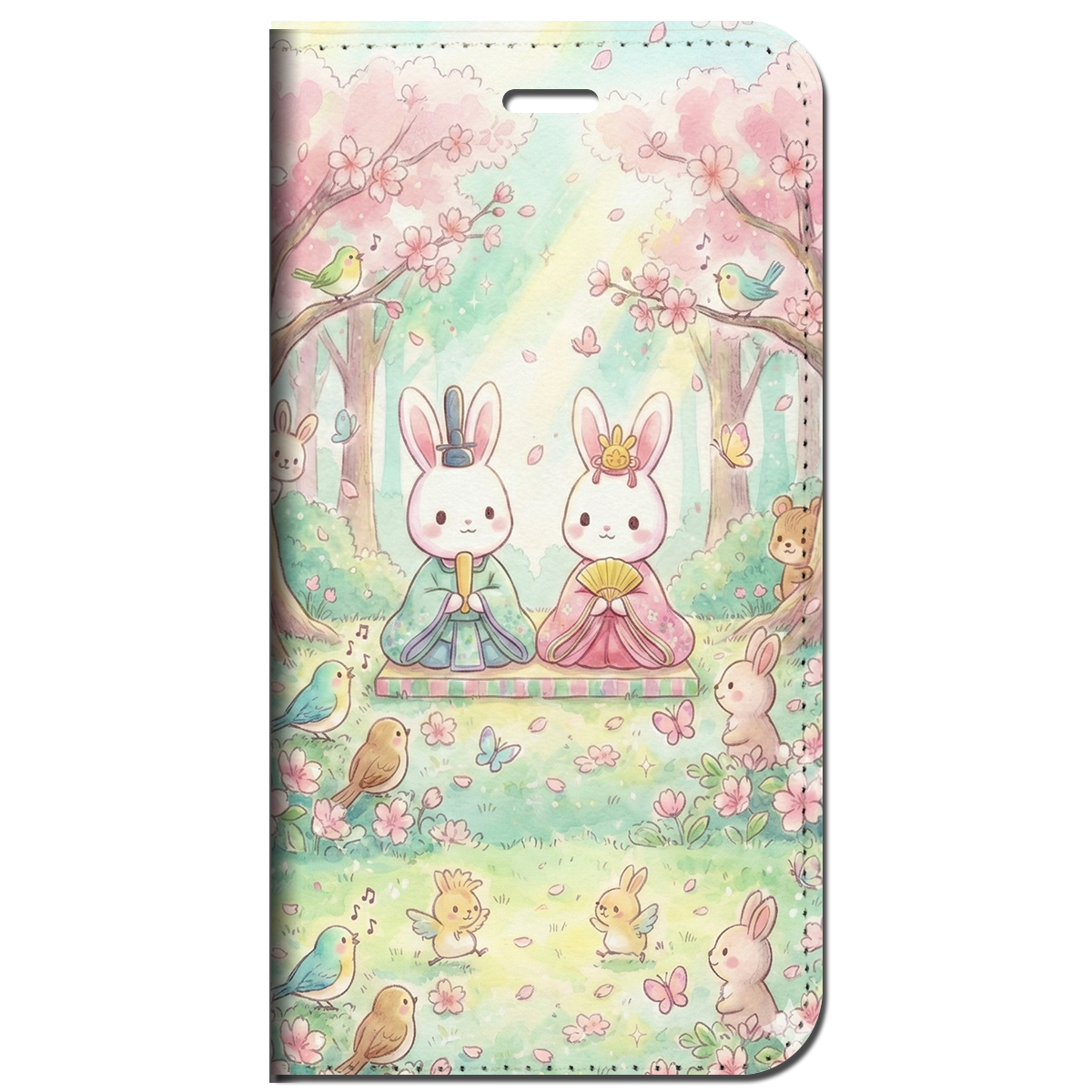 iPhone対応 スマホ 手帳型ケース 森の動物たちのひな祭り 絵本の世界 ゆるかわ 動物 うさぎ パステルカラー ポップ 雛祭り 【iPhone17 / iPhone16e / iPhone16 他 iPhone各機種対応】 |iahinm02