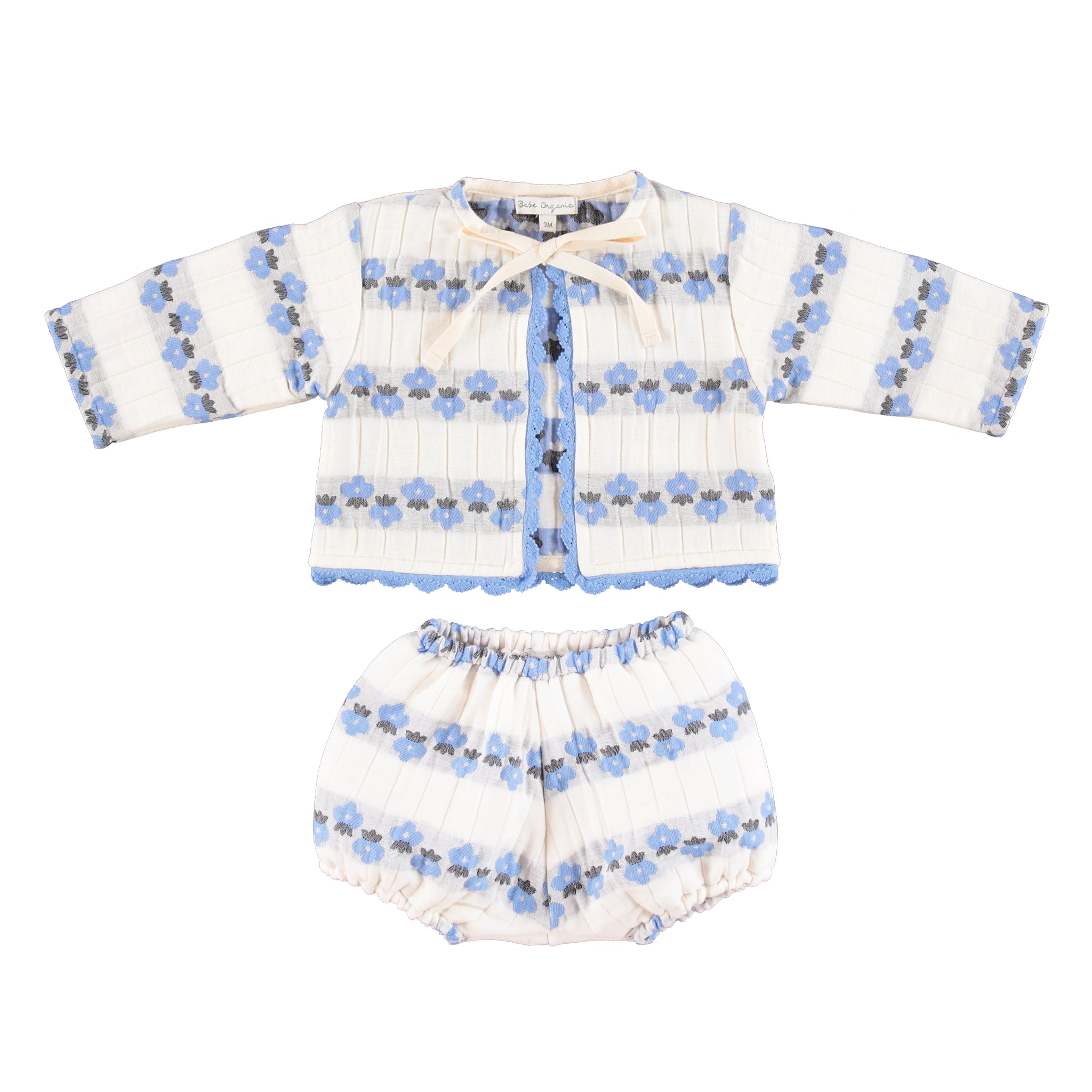 【26AW】Bebe Organic(べべオーガニック)Scilla Baby Set Flower Stripe(12m/18m)ベビー セットアップ ブルマ カーディガン