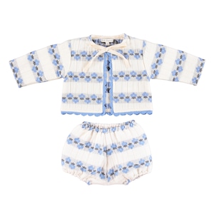 【26AW】Bebe Organic(べべオーガニック)Scilla Baby Set Flower Stripe(12m/18m)ベビー セットアップ ブルマ カーディガン