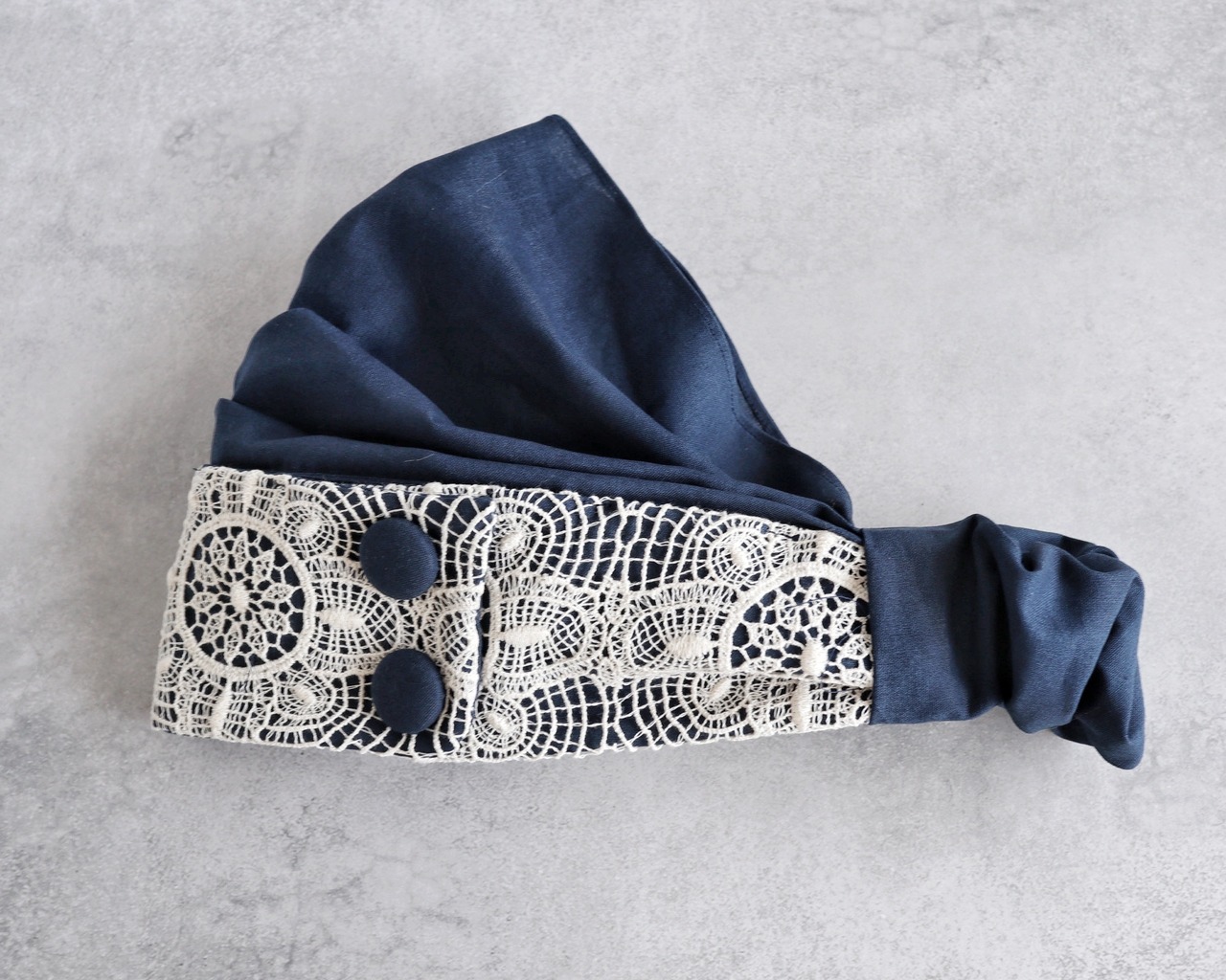 サッシュベルト｜Antique Lace Ecru × Navy｜前髪ウィッグ対応