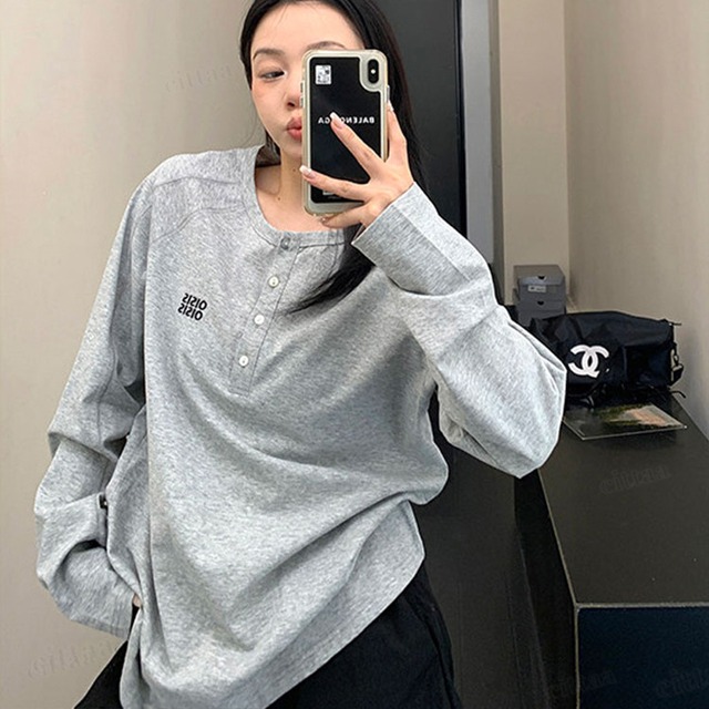 ★予約★D-908　2026新作♡OISISヘンリーネック長袖Tシャツ　グレー