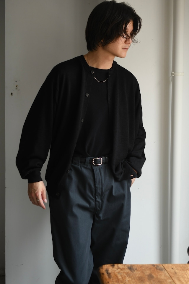 BATONER / RAMIE WOOL CREW CARDIGAN (Black)