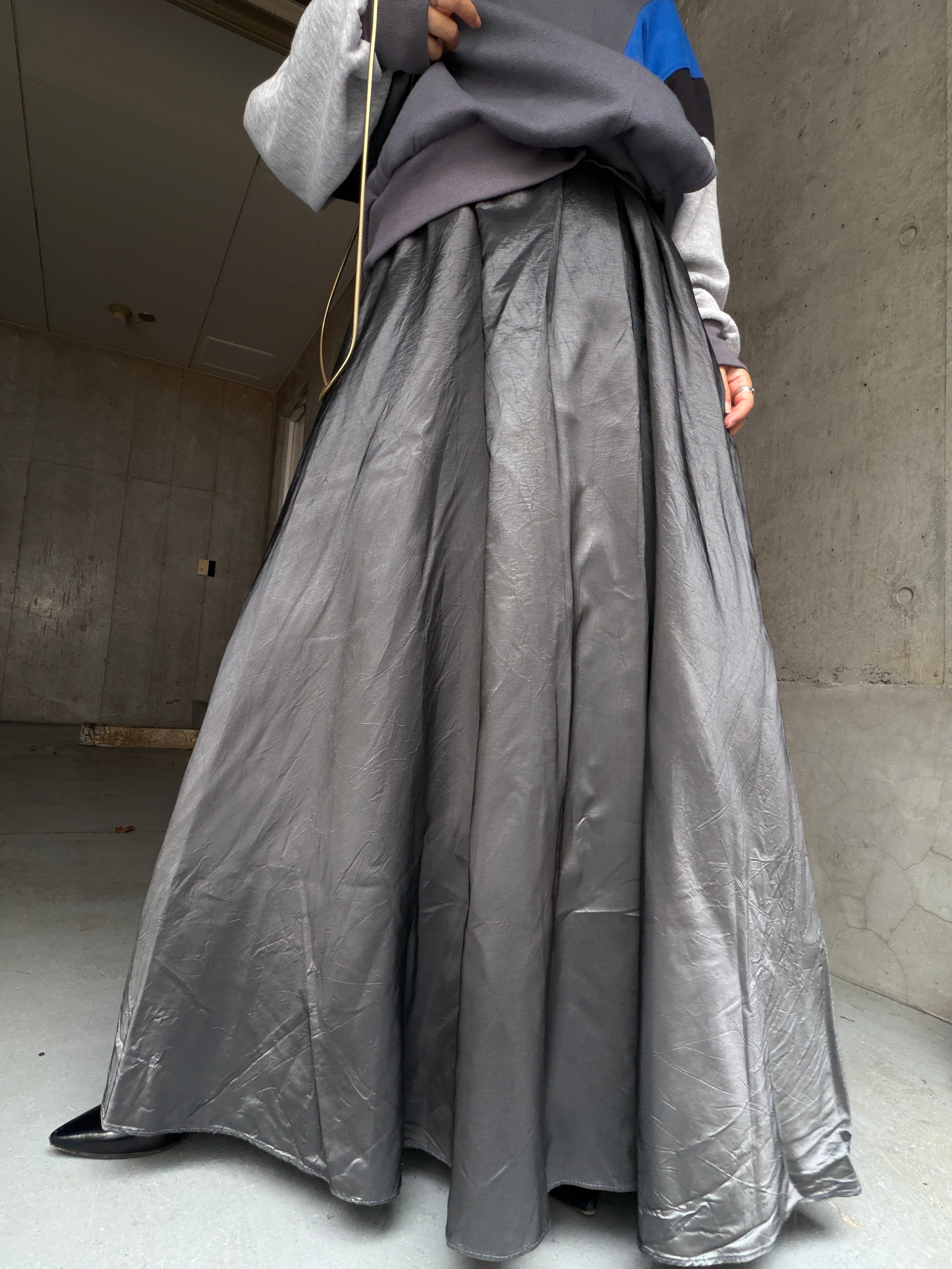 (SK044)Volume taffeta maxi skirt made in USA