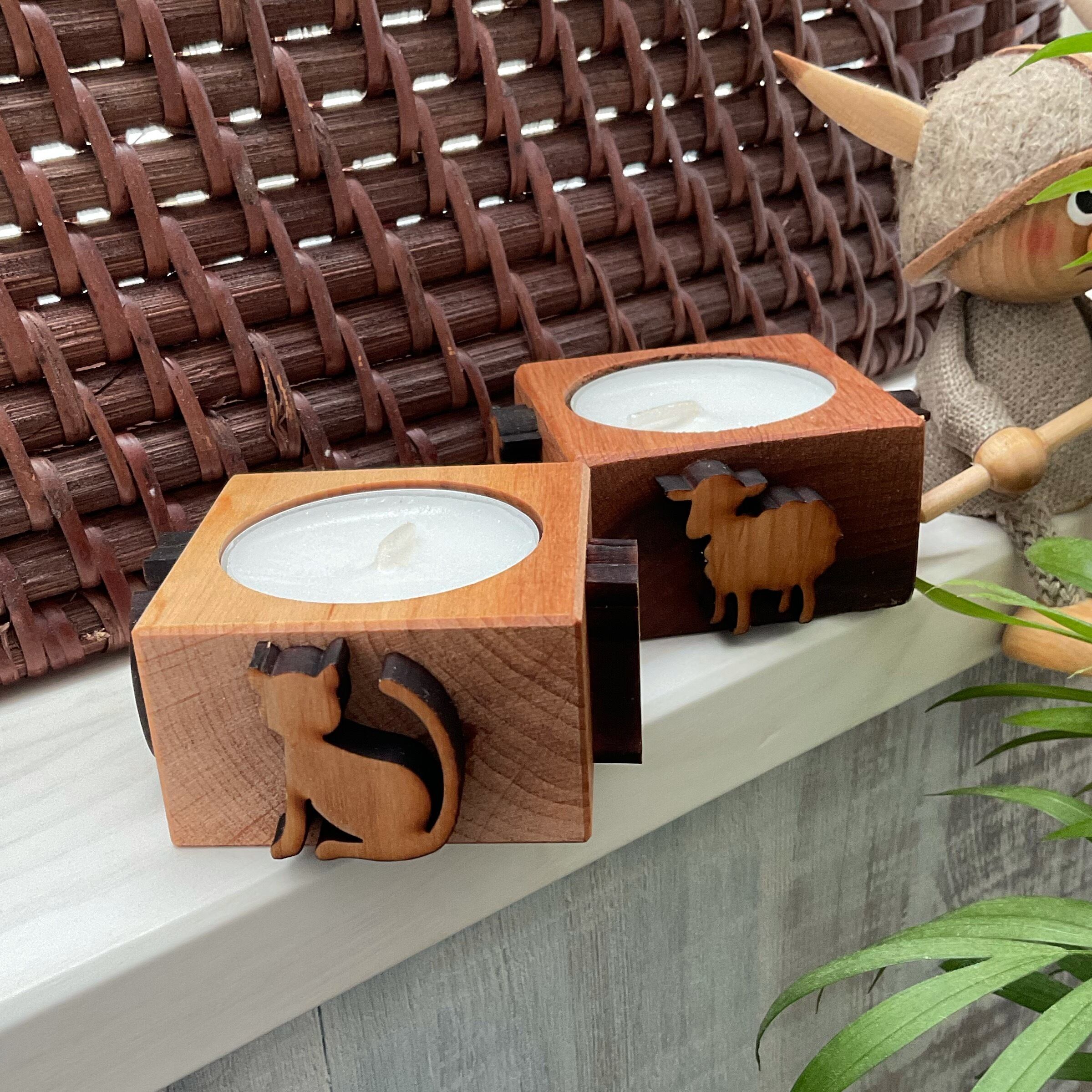 Skandinavisk Hemslojd】 木製キャンドルホルダー キャット | Etella