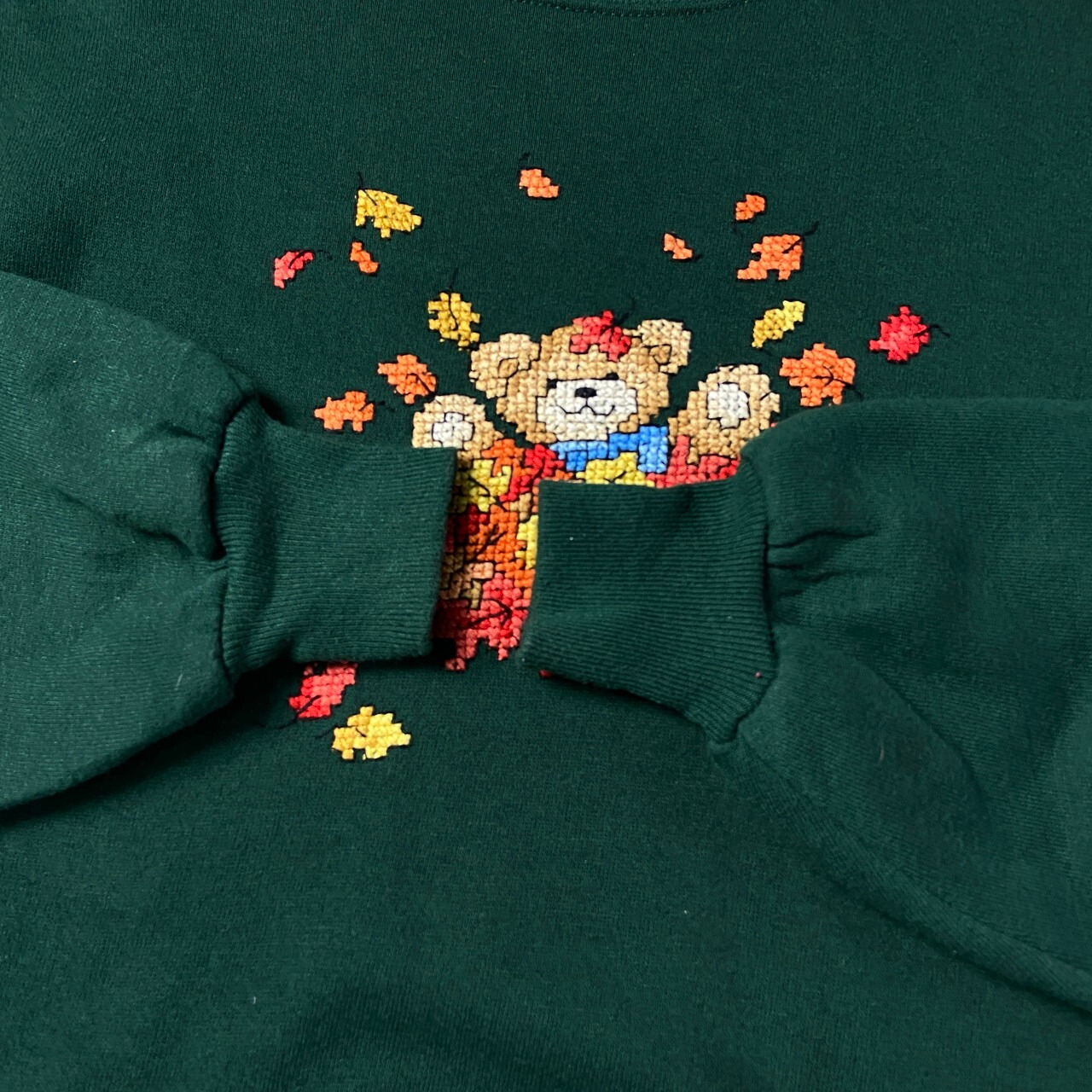 90年代 USA製 テディベア クロスステッチ 刺繍 アニマル柄 スウェット 