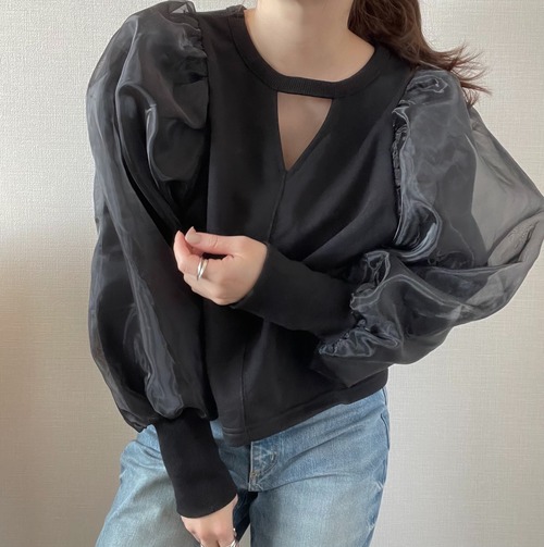 【tops】2WAYオーガンジープルオーバー -black-