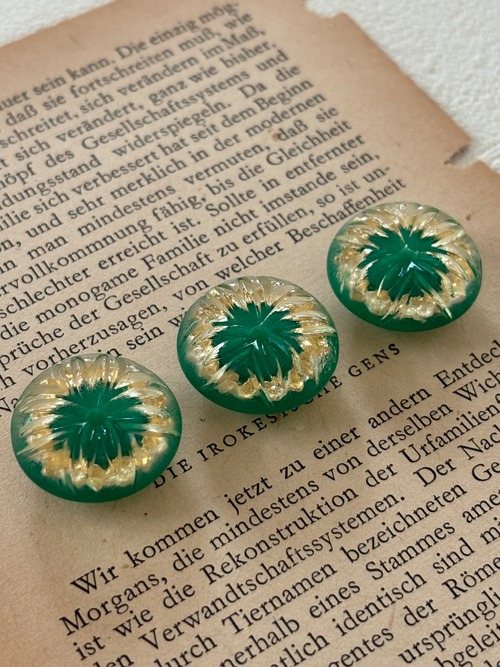 20mm Japanese ヴィンテージ ボタン グリーン×ゴールド レトロ アクセサリーパーツ 装飾材 カルトナージュ