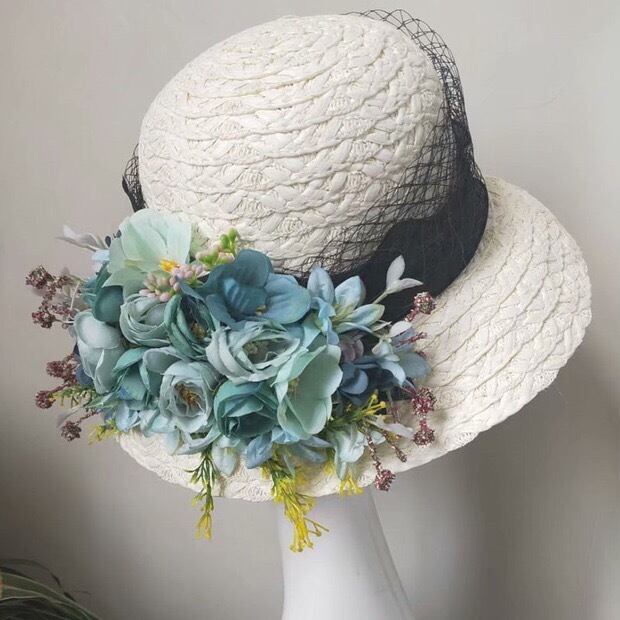 2カラー】フラワー 花 帽子 水色 帽子 デコレーション 海 夏 撮影 花