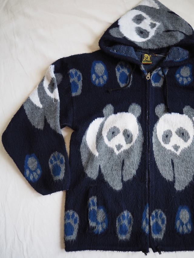 1990’s Ecuador Panda Wool Zip-Up Hoodie／ー
