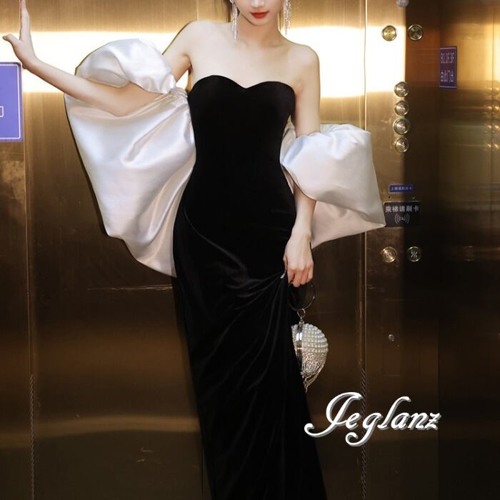 セットアップ 2点 ベルベット調 イブニングドレス 編み上げ つけ  