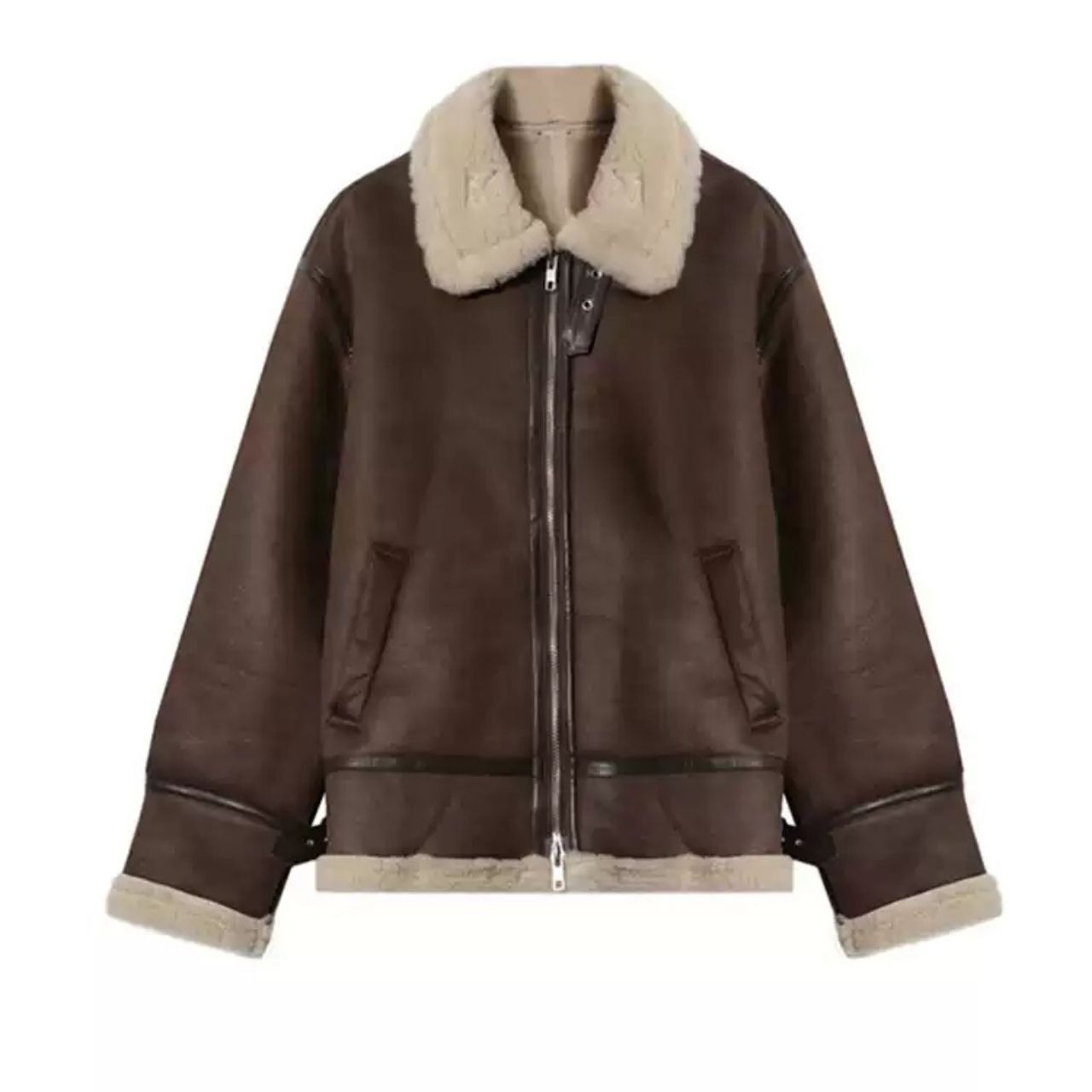 ムートン風ボア襟オーバーサイズスタンドカラーブルゾン　1002