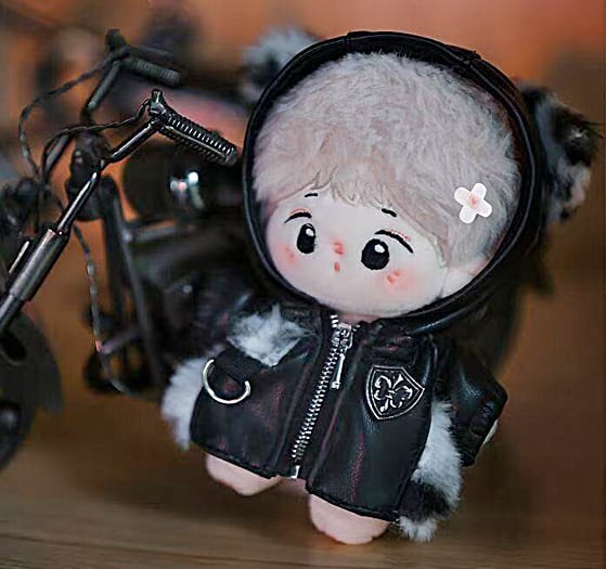 ぬい服 10cm ファー耳フード レザージャケット パンク ぬいぐるみ服