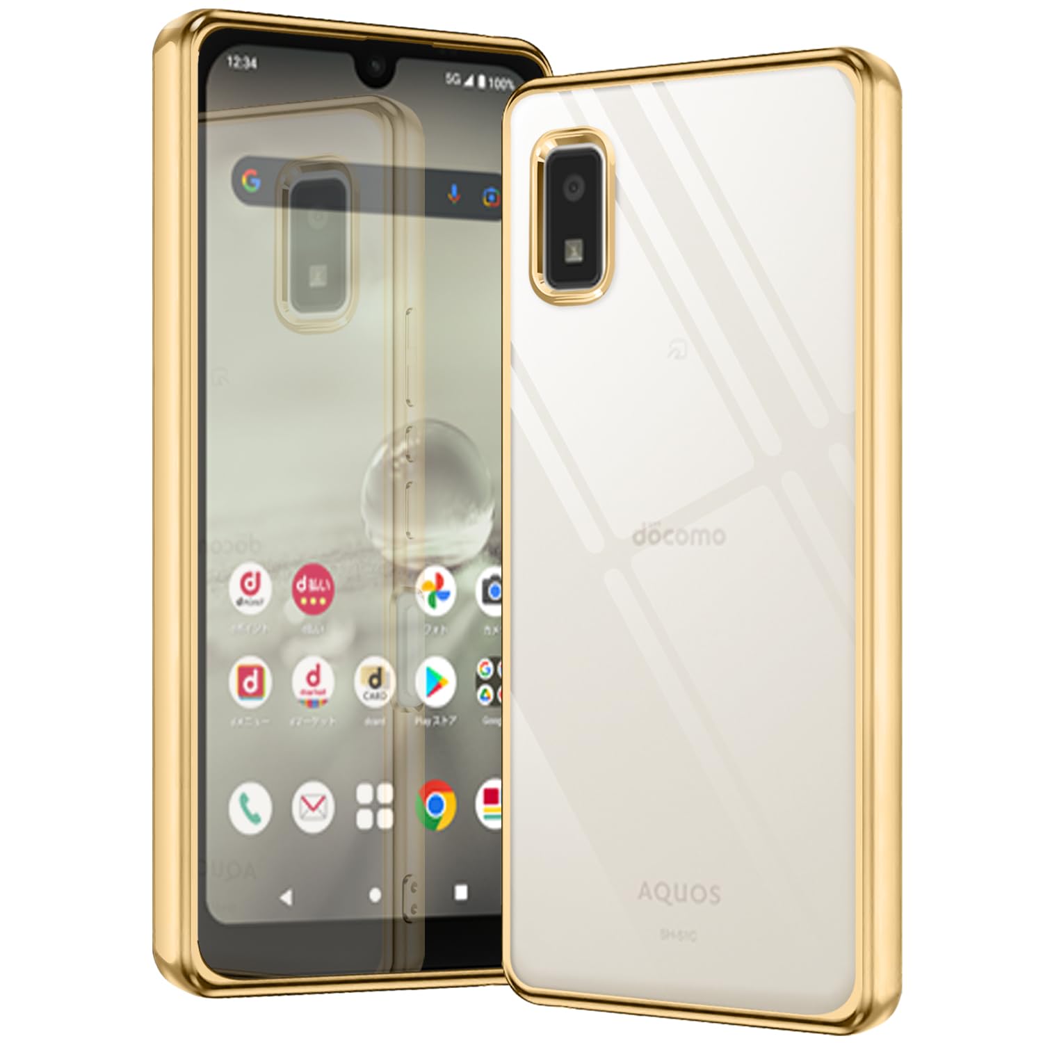 AQUOS wish2 wish ケース クリア アクオス ウィッシュ wish 2 スマホケース SH-51C SHG06 A104SH SH-M20 カバー 透明 保護カバー 耐衝撃 軽量 ソフト TPU 薄型 スマホ ストラップホール付き(ゴールド)