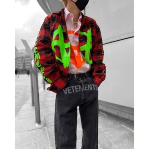 VETEMENTS  DOUBLEANARCHYLOGOFLANNELSHIRT  REDBLACK