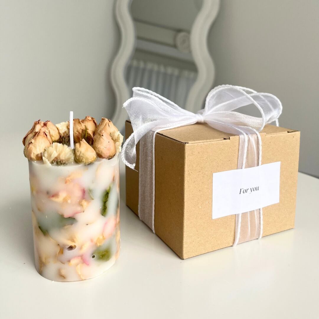 ピンクローズキャンドル［リボンのみor選べる明朝体メッセージ］