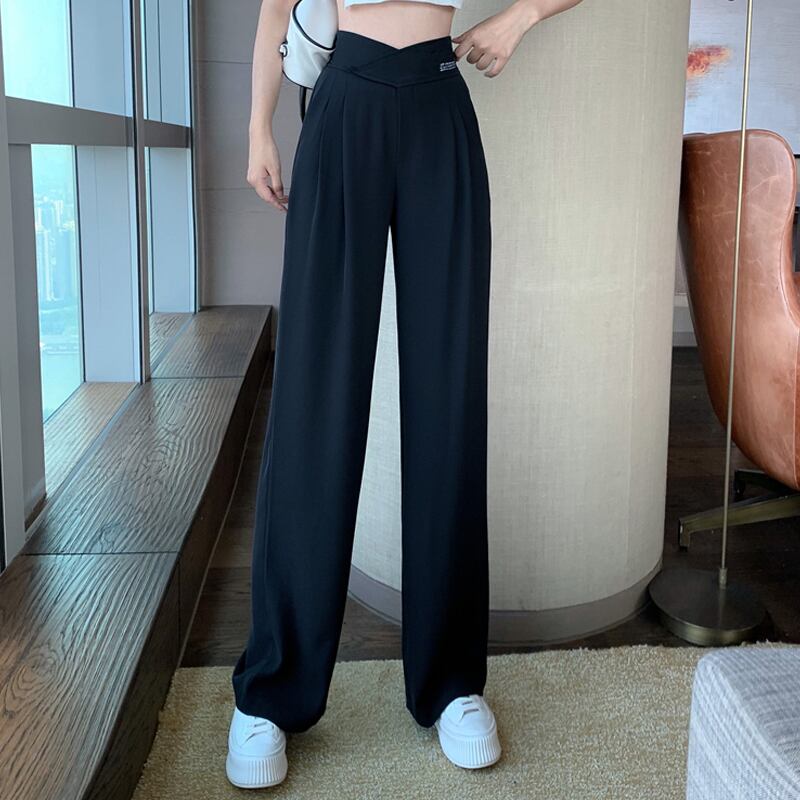 ブラックパンツ スプリングオータムハイウェストウェストルーズカジュアル 春物 秋物 試着室42561071142