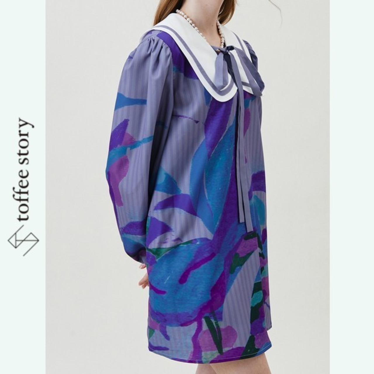 floral×stripe：プレッピー・ドールカラーのアートワンピース XU0030