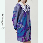 floral×stripe:プレッピー・ドールカラーのアートワンピース XU0030