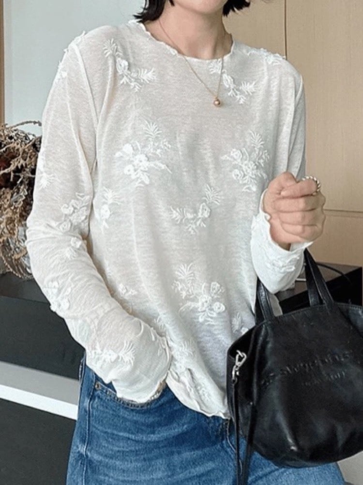 可憐さをひとさじ 花柄シアーブラウス 大人可愛い おしゃれ 肌見せ 可愛い 透け感 重ね着 体型カバー 大きいサイズ 韓国 CH11180