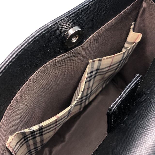 BURBERRY バーバリー ハンドバッグ ブラック ロゴ レザー vintage ヴィンテージ オールド yej8u5