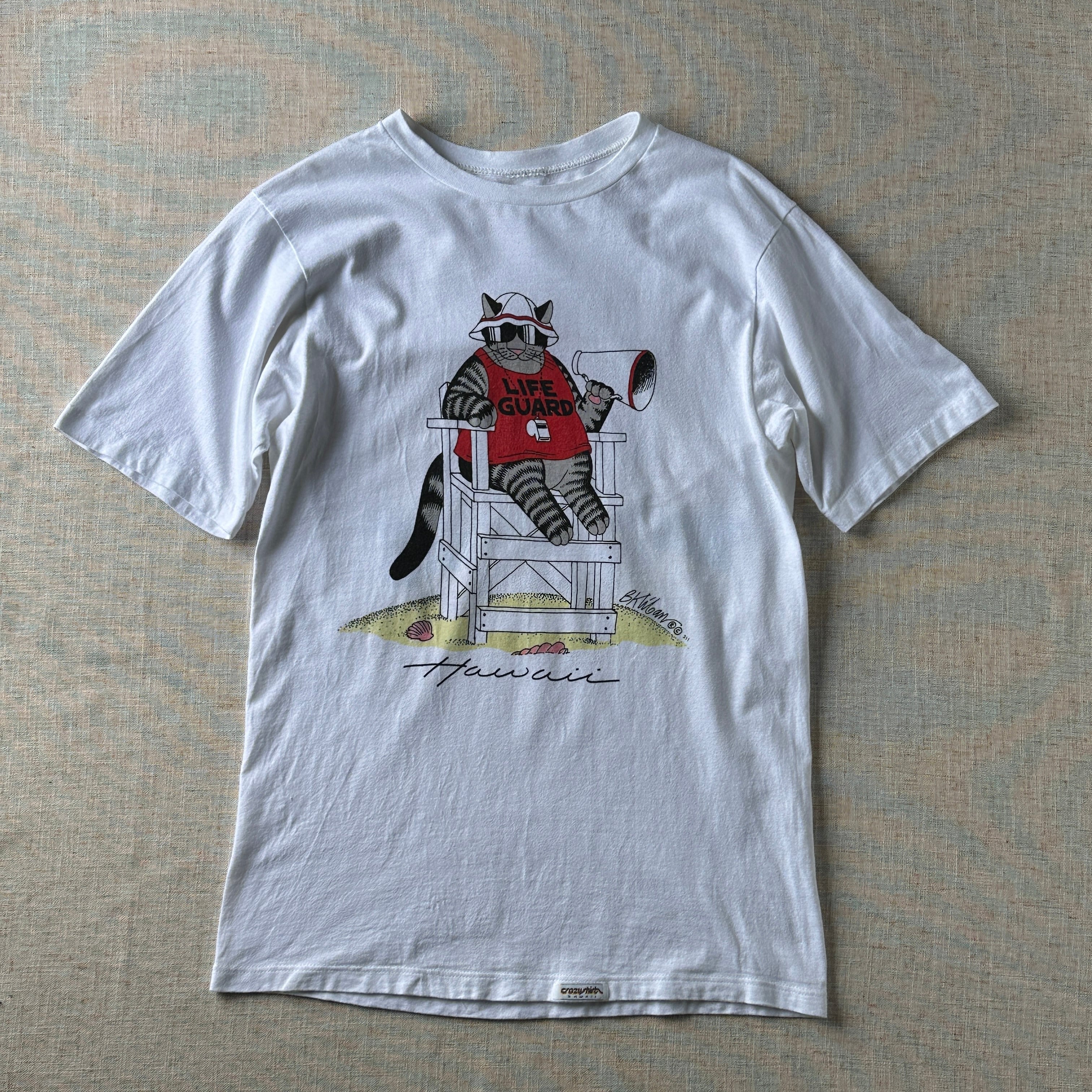 90’s Crazy Shirts Hawaii “Life Guard Cat” Double Print T-Shirt, Unisex S-M