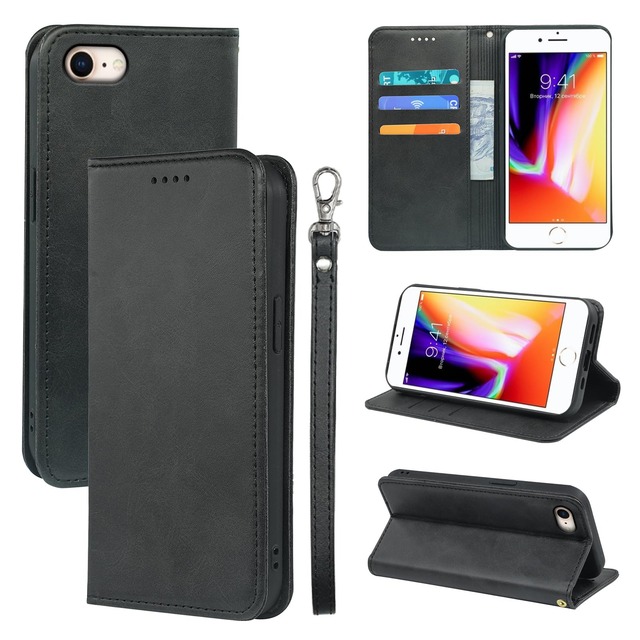 【Nutmeg】iPhone SE3/iPhone SE2 ケース 手帳型 対応 iPhone SE 第2世代/第3世代 iPhone8/7 用 カバー 財布型 手帳型ケース PUレザー カード収納 財布型 マグネット式 スタンド機能 耐衝撃 耐摩擦 360度保護 軽量 超薄型 人気 上質 保護ケース 【ブラック】