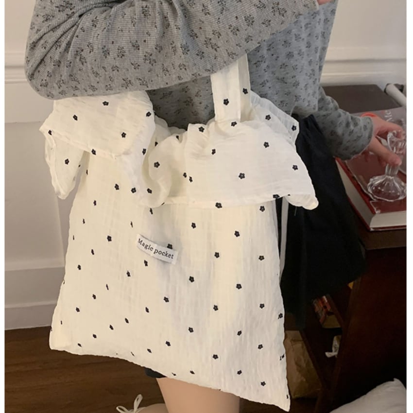 dot frill chiffon tote bag J00303