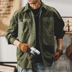 Flap Pocket Button-Down Long Sleeve Work Shirt ◇3color H0512