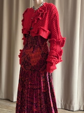 red color frill remake knit cardigan-5151-2