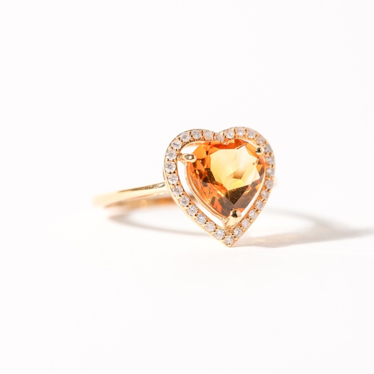 【K18 / 13号】シトリン x ダイヤモンド ハートリング