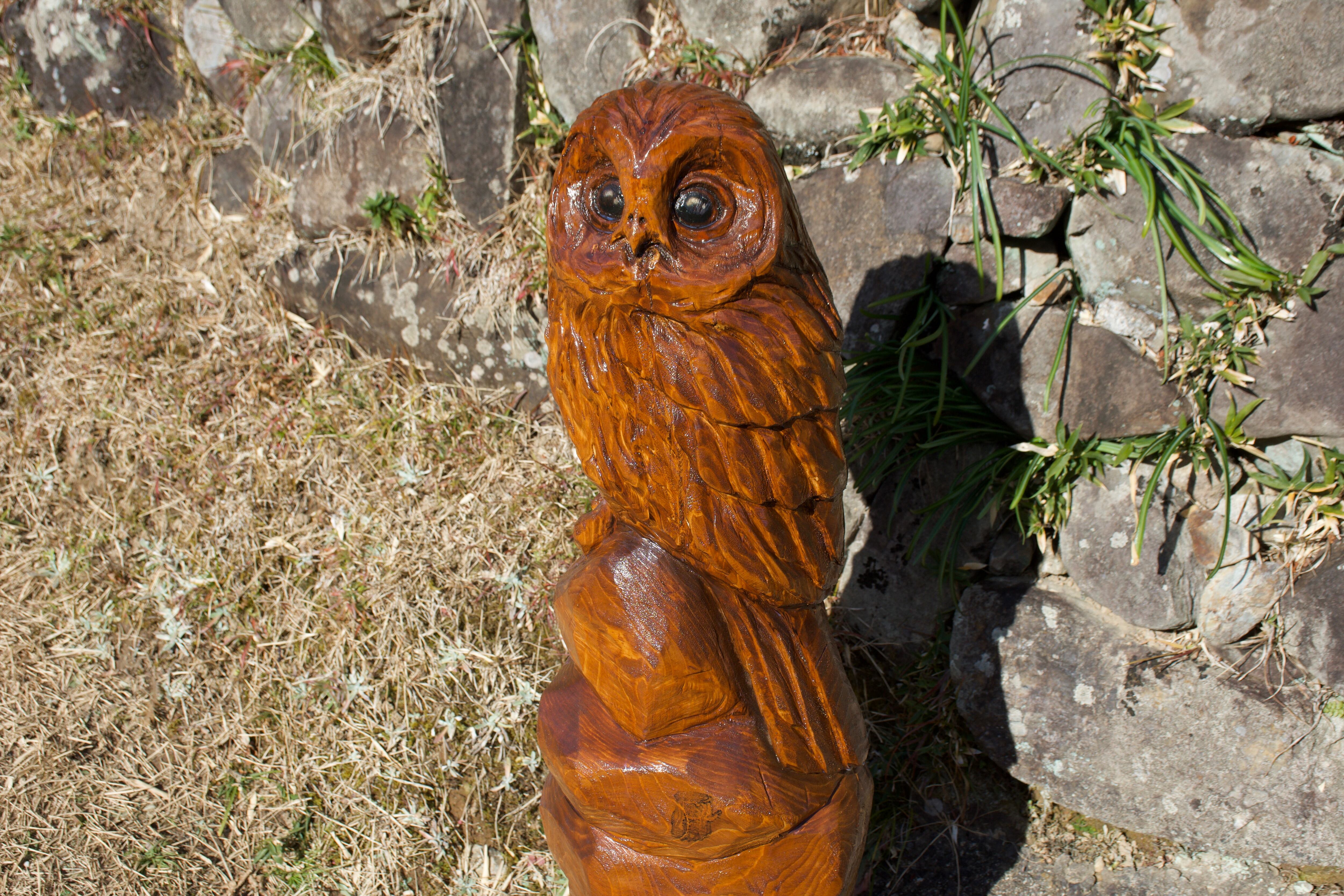 チェーンソーアート 木彫りふくろう WELCOME 稀少