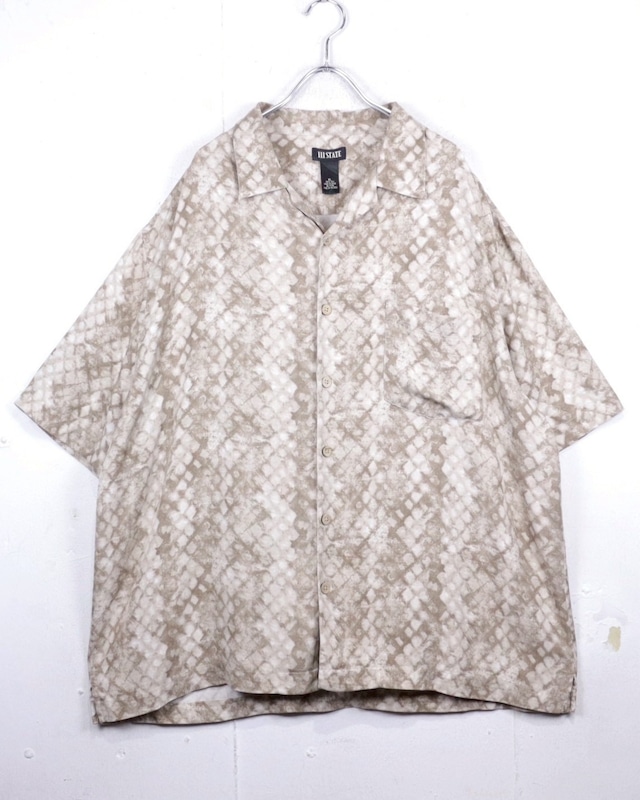 【Caka act2】Faded Mesh Pattern Vintage Open Collar S/S Shirt